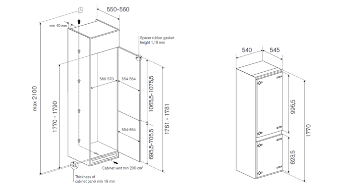 60cm, H178 cm, sleepdeur | Bertazzoni